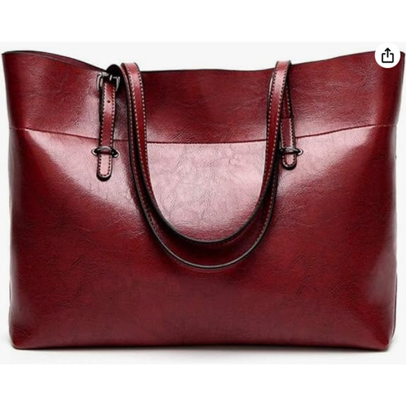 Women's Soft Leather Red Large Capacity Zipper Handbag - Picture 1 of 6